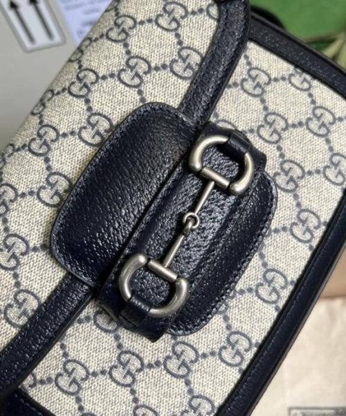 1:1 Replica Gucci Horsebit 1955 GG Mini Bag Beige And Blue Supreme Canvas For Women 8in/20cm 658574 96IWN 4076