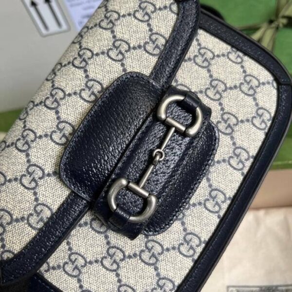 1:1 Replica Gucci Horsebit 1955 GG Mini Bag Beige And Blue Supreme Canvas For Women 8in/20cm 658574 96IWN 4076