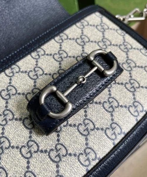 1:1 Replica Gucci Horsebit 1955 GG Mini Bag Beige And Blue Supreme Canvas For Women 8in/20cm 658574 96IWN 4076