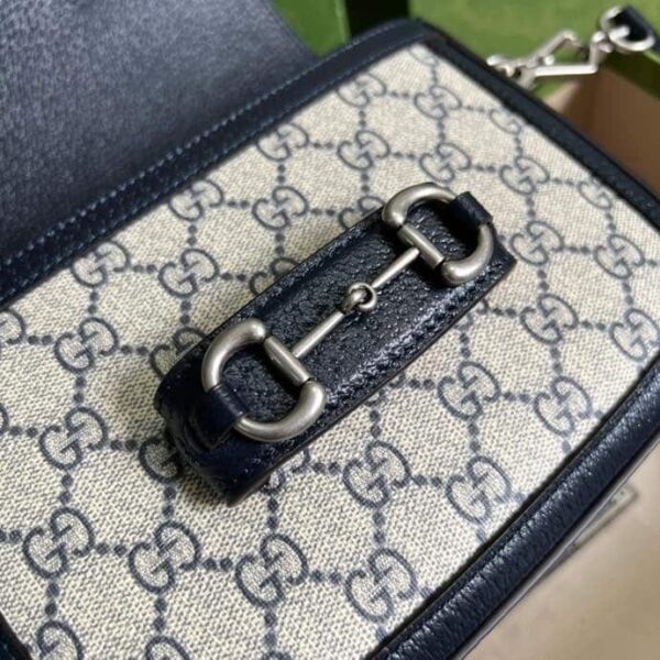 1:1 Replica Gucci Horsebit 1955 GG Mini Bag Beige And Blue Supreme Canvas For Women 8in/20cm 658574 96IWN 4076