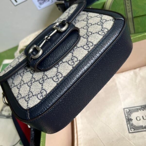 1:1 Replica Gucci Horsebit 1955 GG Mini Bag Beige And Blue Supreme Canvas For Women 8in/20cm 658574 96IWN 4076