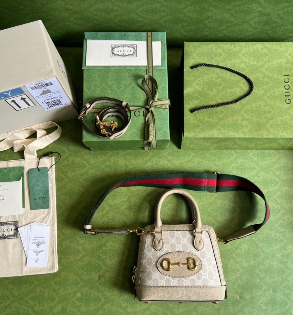 1:1 Replica Gucci Horsebit 1955 GG Mini Bag Beige For Women, Women's Bags 7.9in/20cm GG 677212 UULAG 9682