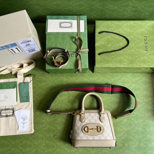 1:1 Replica Gucci Horsebit 1955 GG Mini Bag Beige For Women, Women's Bags 7.9in/20cm GG 677212 UULAG 9682