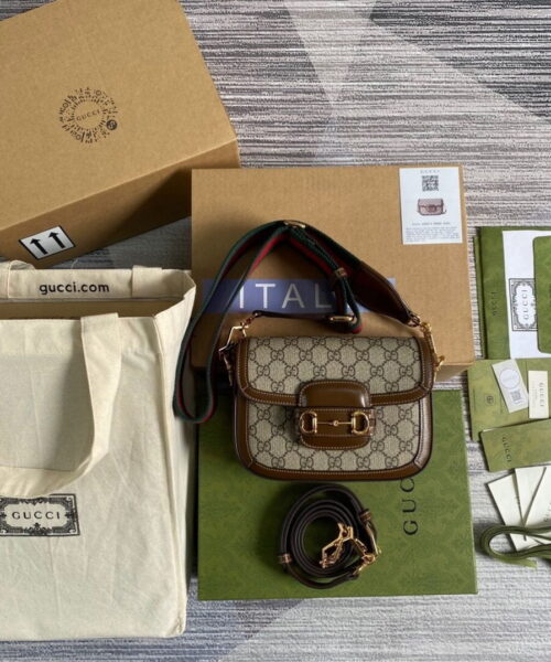1:1 Replica Gucci Horsebit 1955 GG Mini Bag Beige For Women, Women's Bags 8in/21cm GG