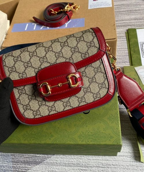 1:1 Replica Gucci Horsebit 1955 GG Mini Bag Red For Women, Women's Bags 8in/21cm GG