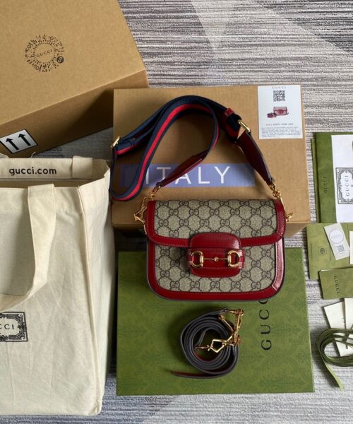 1:1 Replica Gucci Horsebit 1955 GG Mini Bag Red For Women, Women's Bags 8in/21cm GG