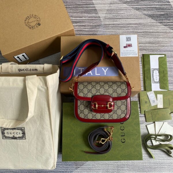1:1 Replica Gucci Horsebit 1955 GG Mini Bag Red For Women, Women's Bags 8in/21cm GG