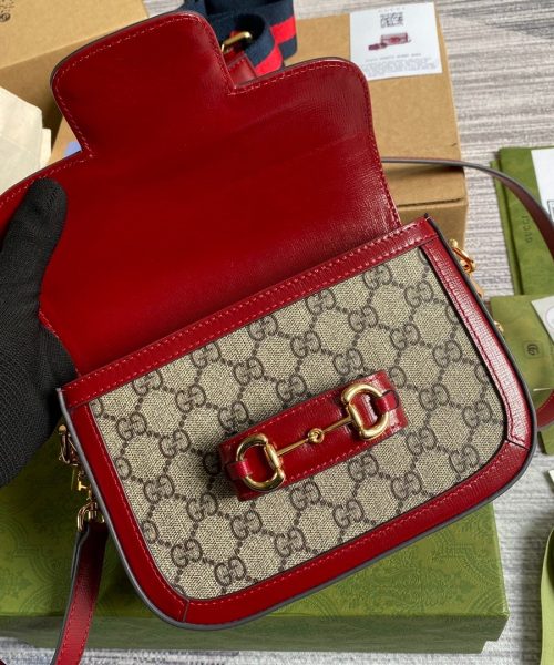 1:1 Replica Gucci Horsebit 1955 GG Mini Bag Red For Women, Women's Bags 8in/21cm GG