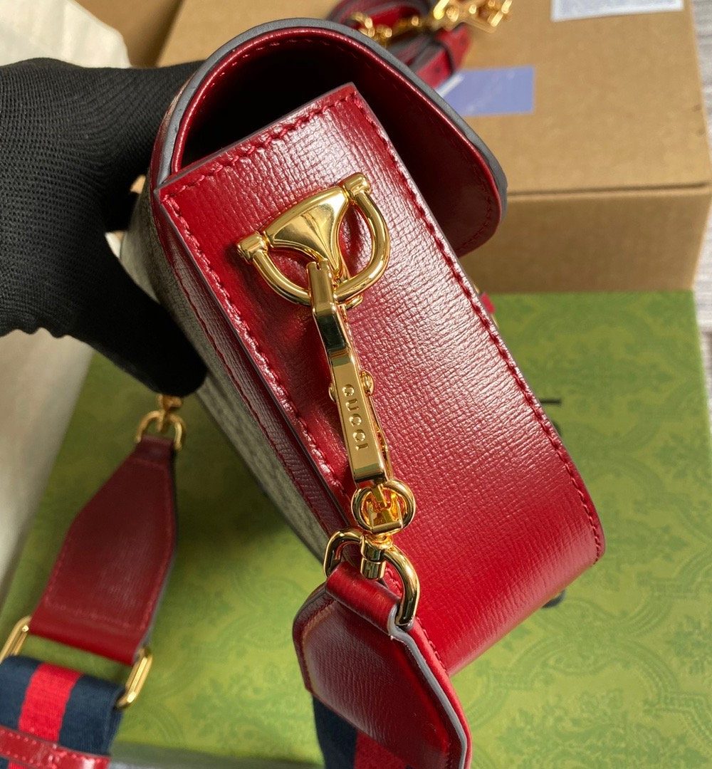 1:1 Replica Gucci Horsebit 1955 GG Mini Bag Red For Women, Women's Bags 8in/21cm GG