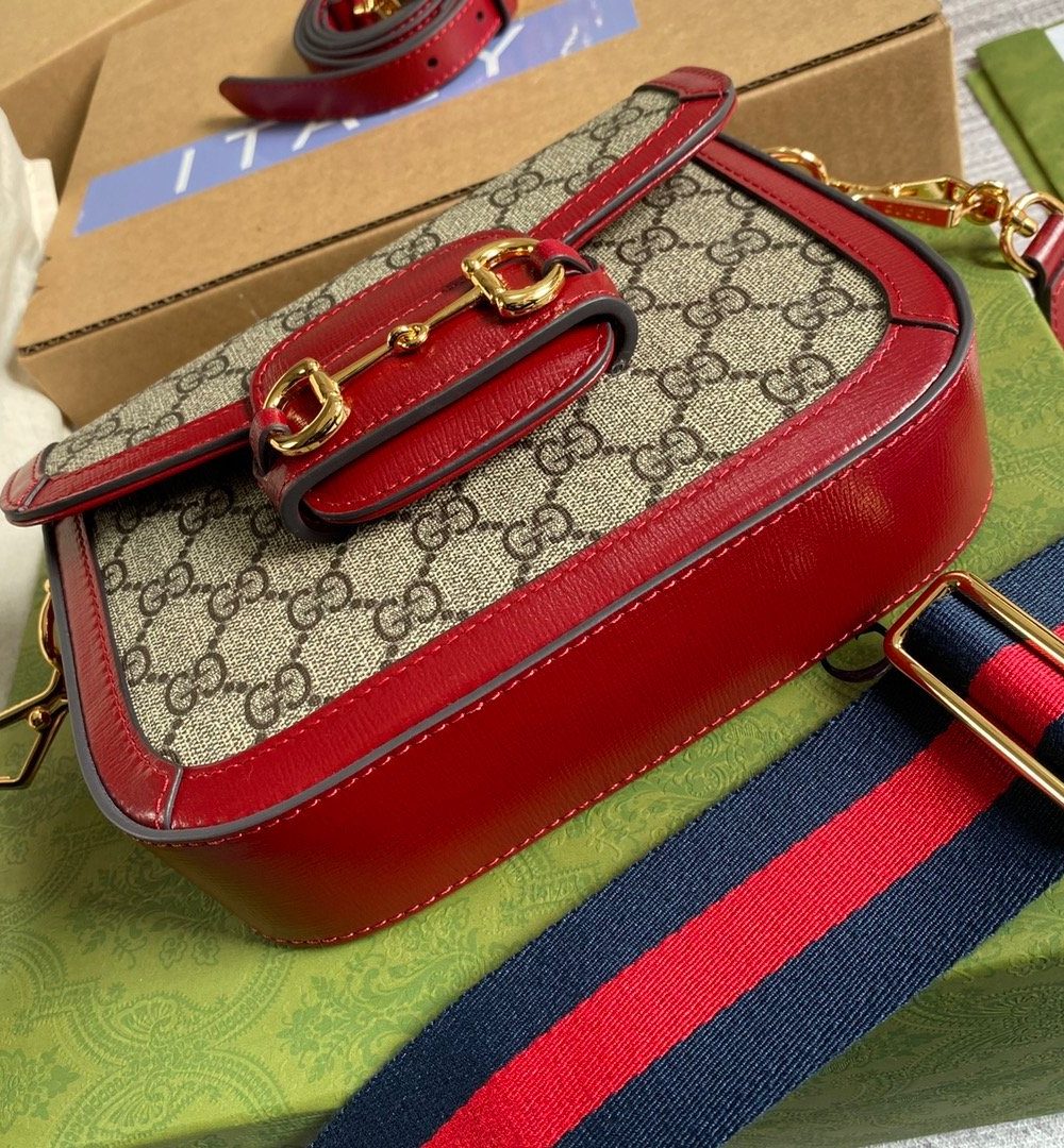 1:1 Replica Gucci Horsebit 1955 GG Mini Bag Red For Women, Women's Bags 8in/21cm GG