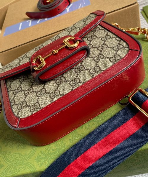 1:1 Replica Gucci Horsebit 1955 GG Mini Bag Red For Women, Women's Bags 8in/21cm GG