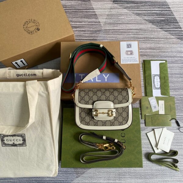 1:1 Replica Gucci Horsebit 1955 GG Mini Bag White For Women, Women's Bags 8in/21cm GG