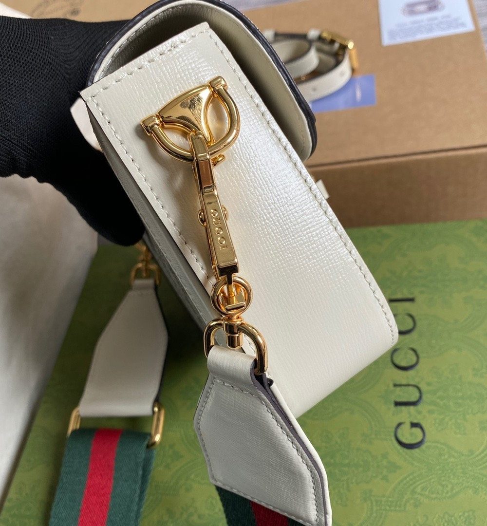 1:1 Replica Gucci Horsebit 1955 GG Mini Bag White For Women, Women's Bags 8in/21cm GG