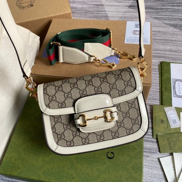 1:1 Replica Gucci Horsebit 1955 GG Mini Bag White For Women, Women's Bags 8in/21cm GG