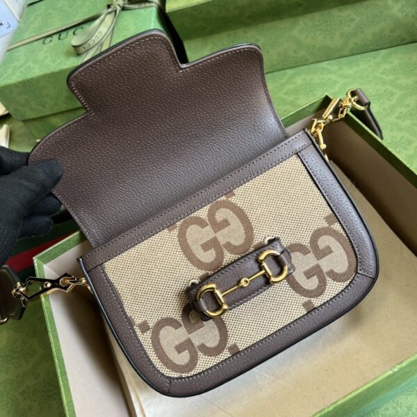 1:1 Replica Gucci Horsebit 1955 Jumbo Mini Bag Camel And Ebony Jumbo GG Canvas For Women 8in/21cm 658574 UKMDG 2570