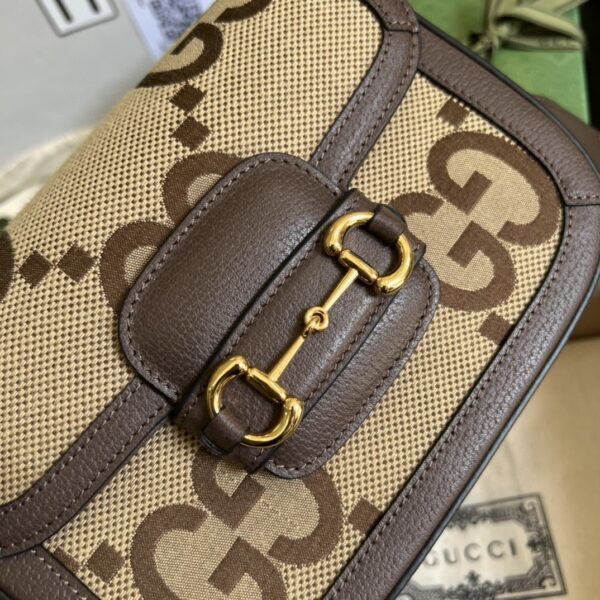 1:1 Replica Gucci Horsebit 1955 Jumbo Mini Bag Camel And Ebony Jumbo GG Canvas For Women 8in/21cm 658574 UKMDG 2570