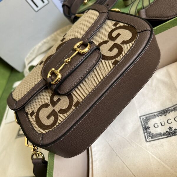1:1 Replica Gucci Horsebit 1955 Jumbo Mini Bag Camel And Ebony Jumbo GG Canvas For Women 8in/21cm 658574 UKMDG 2570