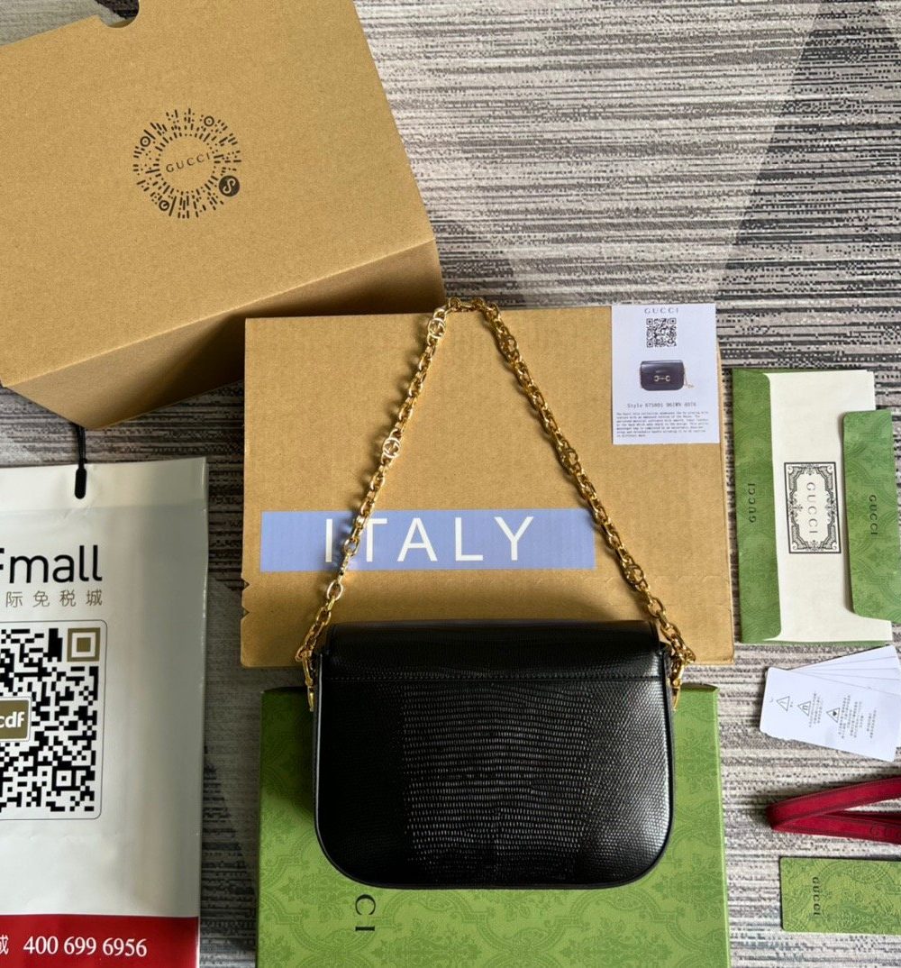 1:1 Replica Gucci Horsebit 1955 Lizard Mini Bag Black For Women, Women's Bags 8in/20cm GG