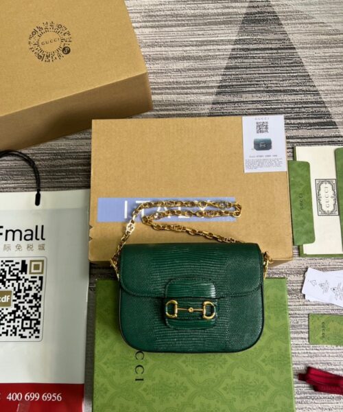 1:1 Replica Gucci Horsebit 1955 Lizard Mini Bag Green For Women, Women's Bags 8in/20cm GG‎ ‎675801 LUZ0G 3154