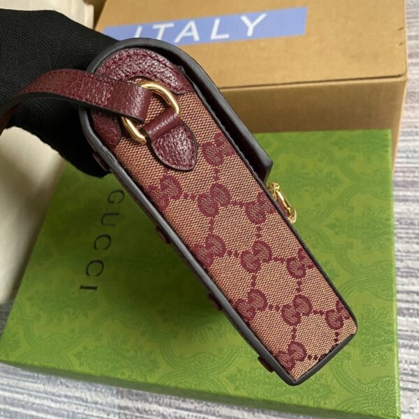 1:1 Replica Gucci Horsebit 1955 Mini Bag Beige And Burgundy GG Supreme Canvas For Women  6.7in/17cm GG 625615F6B3G9865