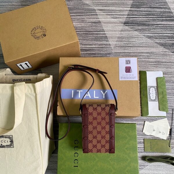 1:1 Replica Gucci Horsebit 1955 Mini Bag Beige And Burgundy GG Supreme Canvas For Women  6.7in/17cm GG 625615F6B3G9865