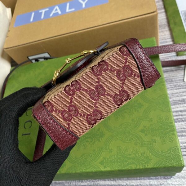 1:1 Replica Gucci Horsebit 1955 Mini Bag Beige And Burgundy GG Supreme Canvas For Women  6.7in/17cm GG 625615F6B3G9865