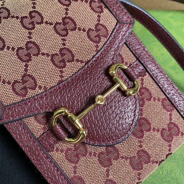 1:1 Replica Gucci Horsebit 1955 Mini Bag Beige And Burgundy GG Supreme Canvas For Women  6.7in/17cm GG 625615F6B3G9865