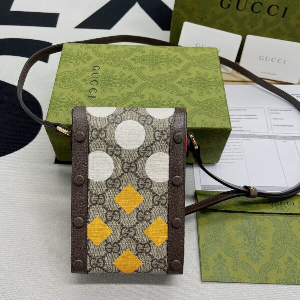 1:1 Replica Gucci Horsebit 1955 Mini Bag Beige And Ebony GG Supreme Canvas With Geometric Print For Women  6.7in/17cm GG  ‎625615 UQHFG 8679