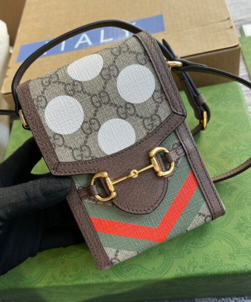 1:1 Replica Gucci Horsebit 1955 Mini Bag Beige And Ebony GG Supreme Canvas With Geometric Print For Women  6.7in/17cm GG  ‎625615 UQHFG 8679