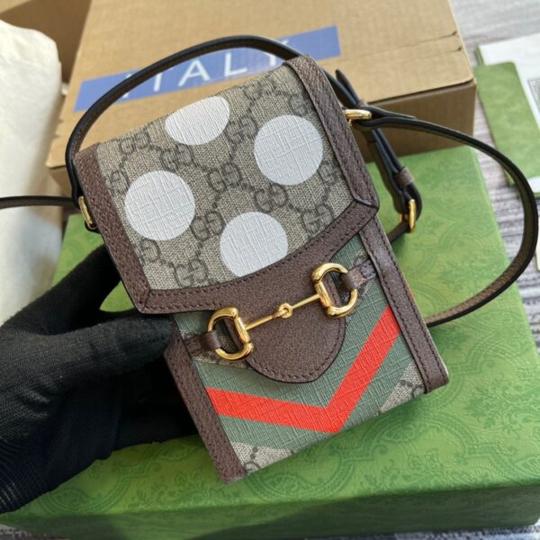1:1 Replica Gucci Horsebit 1955 Mini Bag Beige And Ebony GG Supreme Canvas With Geometric Print For Women  6.7in/17cm GG  ‎625615 UQHFG 8679