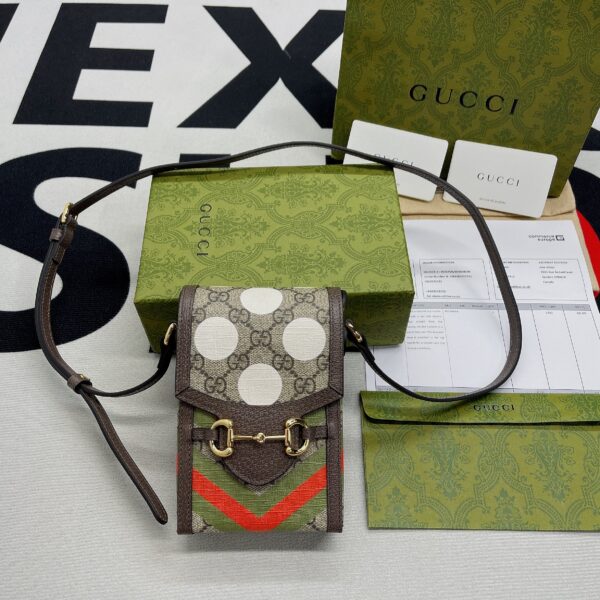 1:1 Replica Gucci Horsebit 1955 Mini Bag Beige And Ebony GG Supreme Canvas With Geometric Print For Women  6.7in/17cm GG  ‎625615 UQHFG 8679
