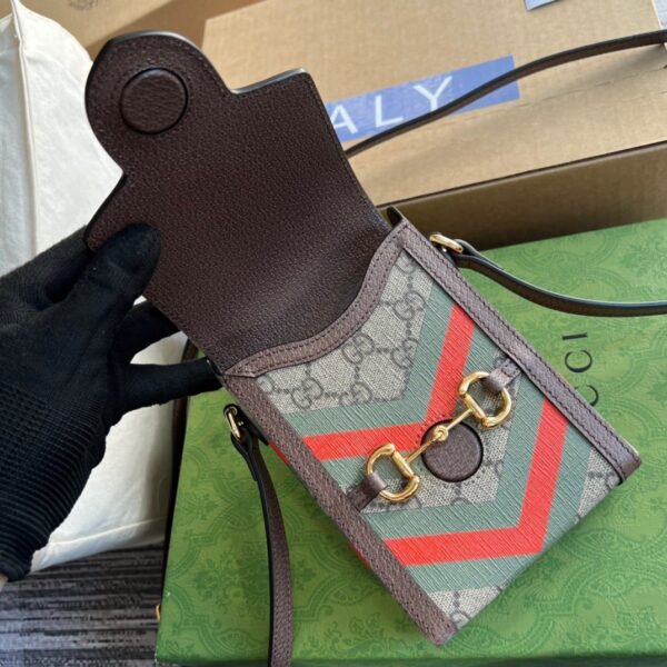 1:1 Replica Gucci Horsebit 1955 Mini Bag Beige And Ebony GG Supreme Canvas With Geometric Print For Women  6.7in/17cm GG  ‎625615 UQHFG 8679