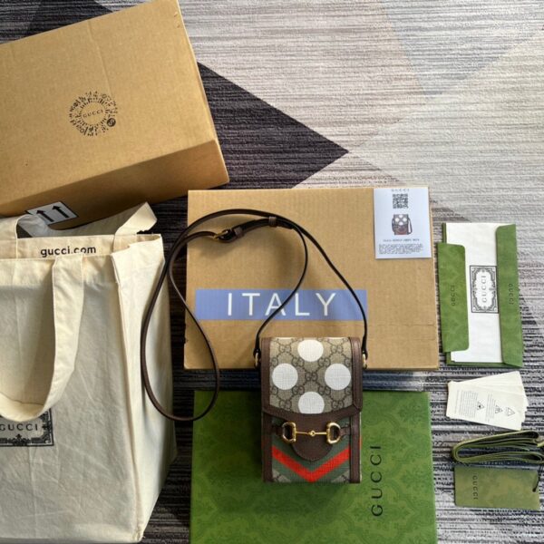 1:1 Replica Gucci Horsebit 1955 Mini Bag Beige And Ebony GG Supreme Canvas With Geometric Print For Women  6.7in/17cm GG  ‎625615 UQHFG 8679