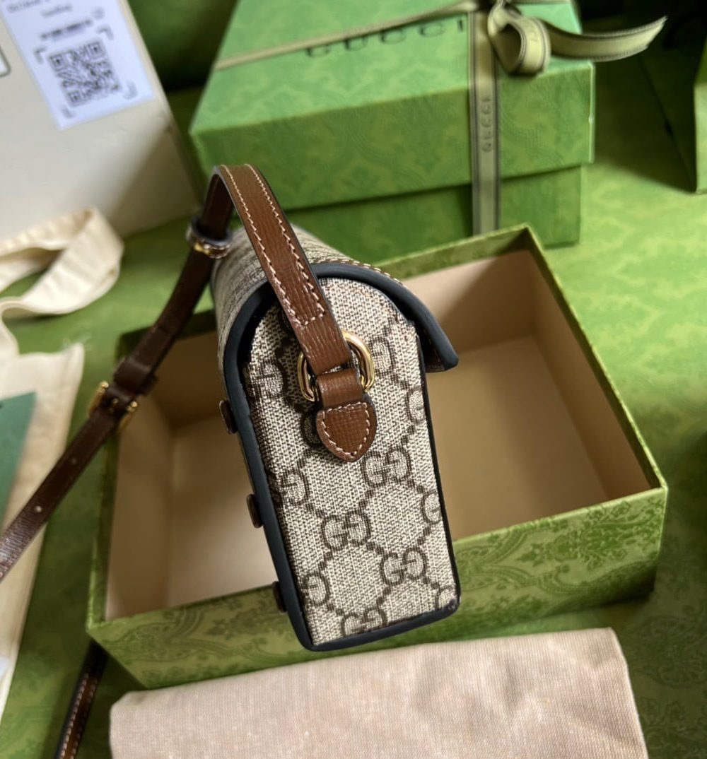 1:1 Replica Gucci Horsebit 1955 Mini Bag Beige For Women, Women's Bags 7.1in/18cm GG ‎‎‎699296 92TCG 8563