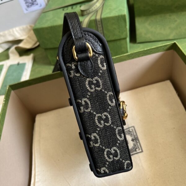 1:1 Replica Gucci Horsebit 1955 Mini Bag Black And Ivory GG Denim Jacquard For Women 6.7in/17cm 625615 UN3BG 1274