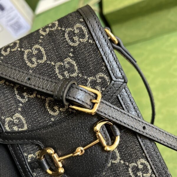 1:1 Replica Gucci Horsebit 1955 Mini Bag Black And Ivory GG Denim Jacquard For Women 6.7in/17cm 625615 UN3BG 1274