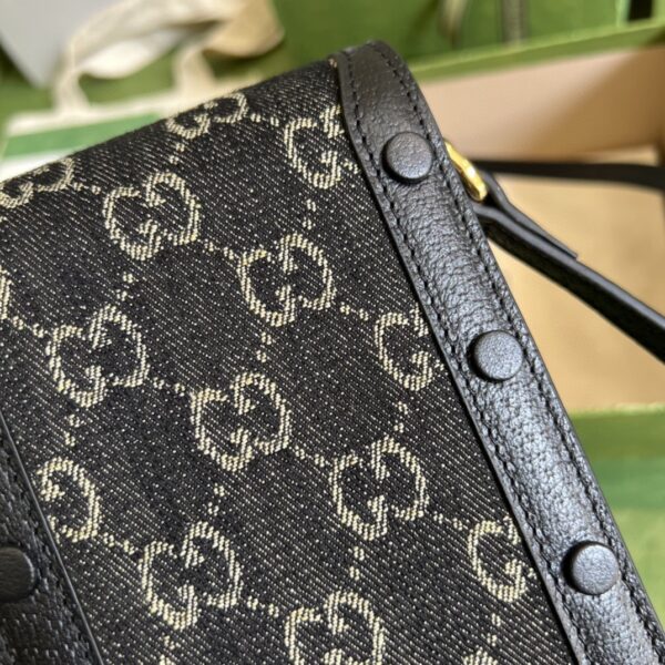 1:1 Replica Gucci Horsebit 1955 Mini Bag Black And Ivory GG Denim Jacquard For Women 6.7in/17cm 625615 UN3BG 1274