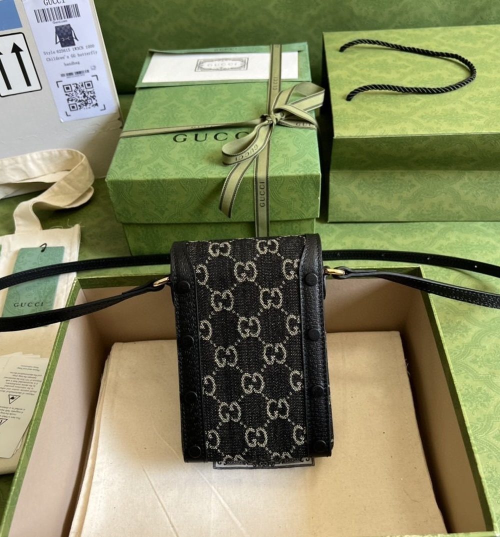 1:1 Replica Gucci Horsebit 1955 Mini Bag Black And Ivory GG Denim Jacquard For Women 6.7in/17cm 625615 UN3BG 1274