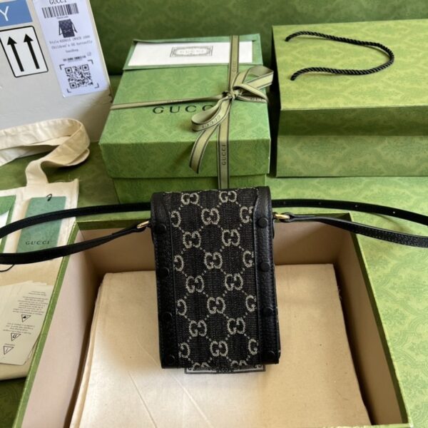 1:1 Replica Gucci Horsebit 1955 Mini Bag Black And Ivory GG Denim Jacquard For Women 6.7in/17cm 625615 UN3BG 1274