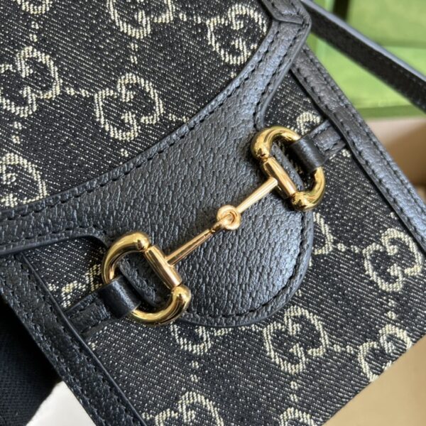 1:1 Replica Gucci Horsebit 1955 Mini Bag Black And Ivory GG Denim Jacquard For Women 6.7in/17cm 625615 UN3BG 1274