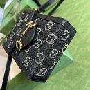 1:1 Replica Gucci Horsebit 1955 Mini Bag Black And Ivory GG Denim Jacquard For Women 6.7in/17cm 625615 UN3BG 1274