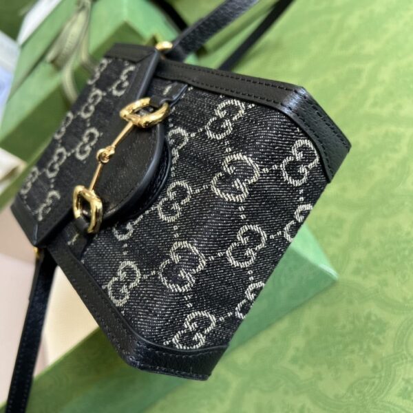 1:1 Replica Gucci Horsebit 1955 Mini Bag Black And Ivory GG Denim Jacquard For Women 6.7in/17cm 625615 UN3BG 1274