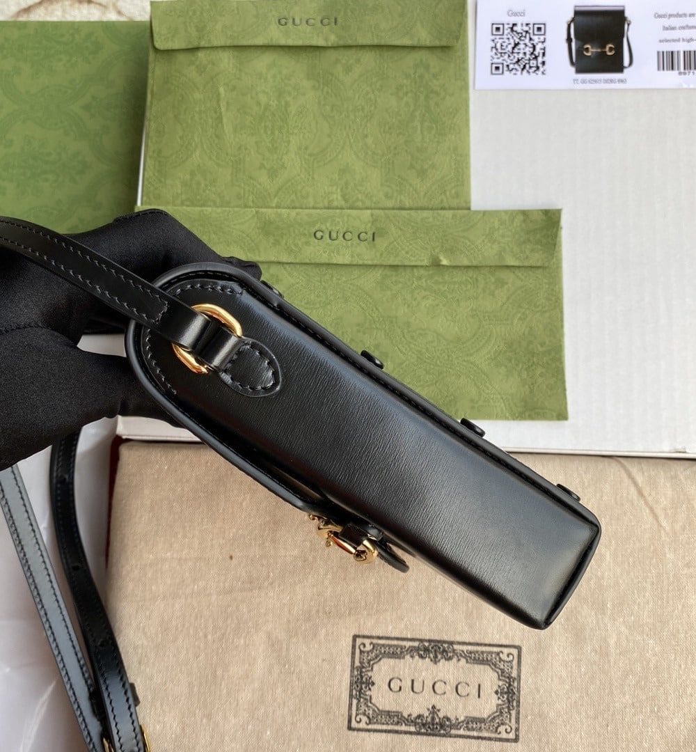 1:1 Replica Gucci Horsebit 1955 Mini Bag Black For Women And Men 6.7in/17cm GG 625615 0YK0G 1000