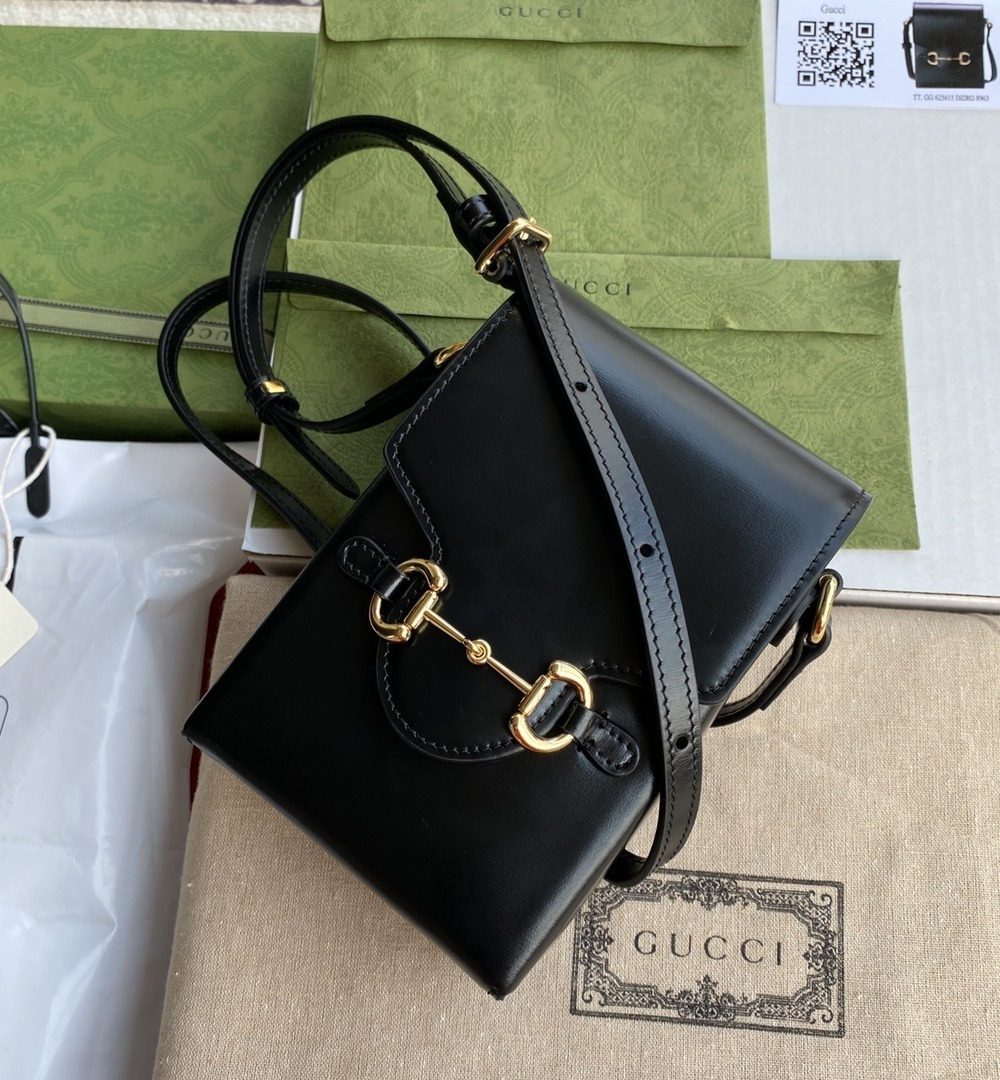 1:1 Replica Gucci Horsebit 1955 Mini Bag Black For Women And Men 6.7in/17cm GG 625615 0YK0G 1000