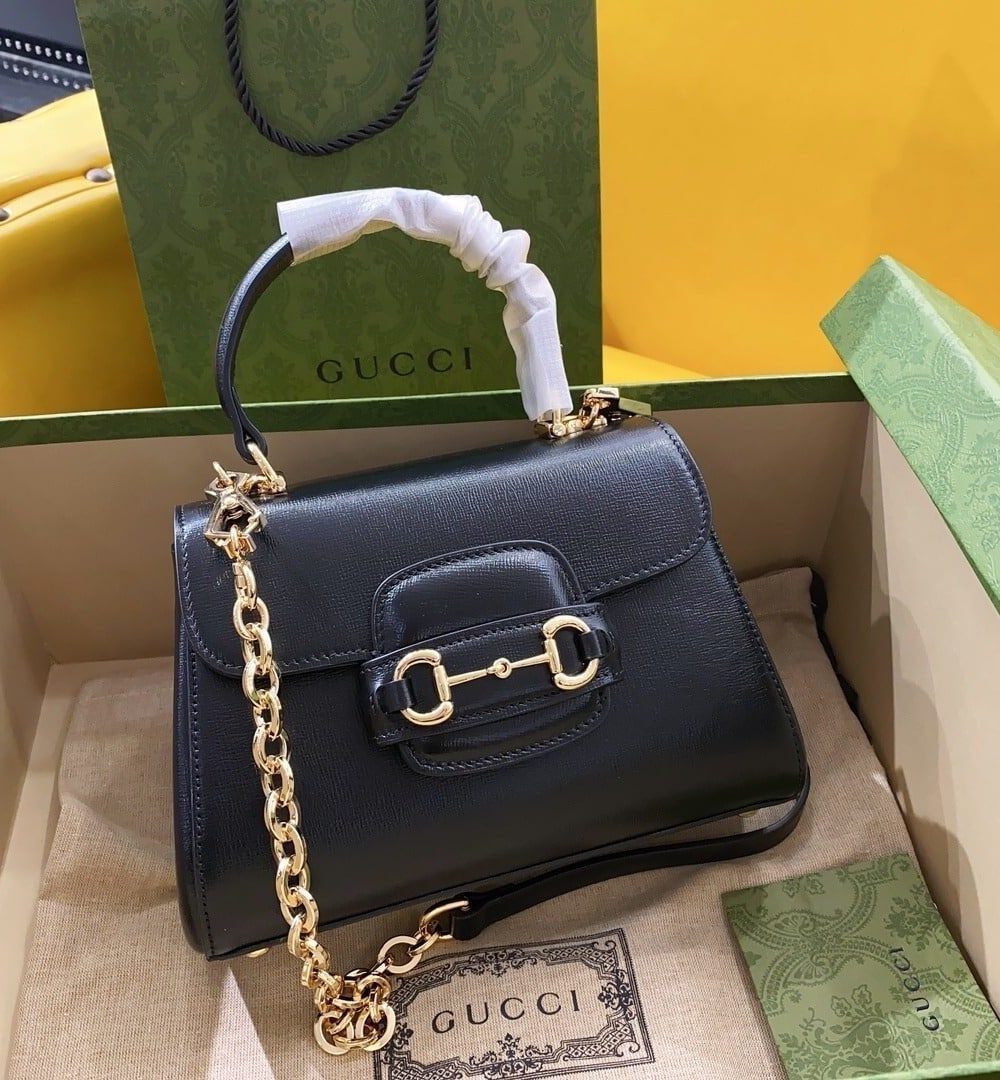 1:1 Replica Gucci Horsebit 1955 Mini Bag Black For Women, Women's Bags 8.7in/22cm GG 703848 AAA7G 1000