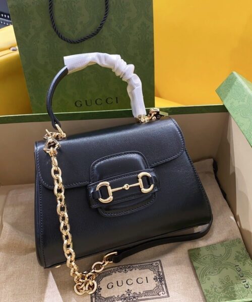 1:1 Replica Gucci Horsebit 1955 Mini Bag Black For Women, Women's Bags 8.7in/22cm GG 703848 AAA7G 1000