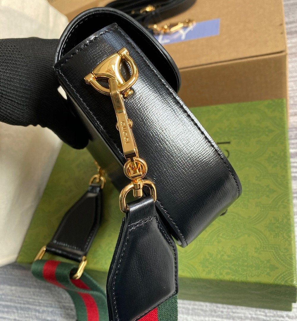 1:1 Replica Gucci Horsebit 1955 Mini Bag Black For Women, Women's Bags 8in/21cm GG 658574 18YSG 1060