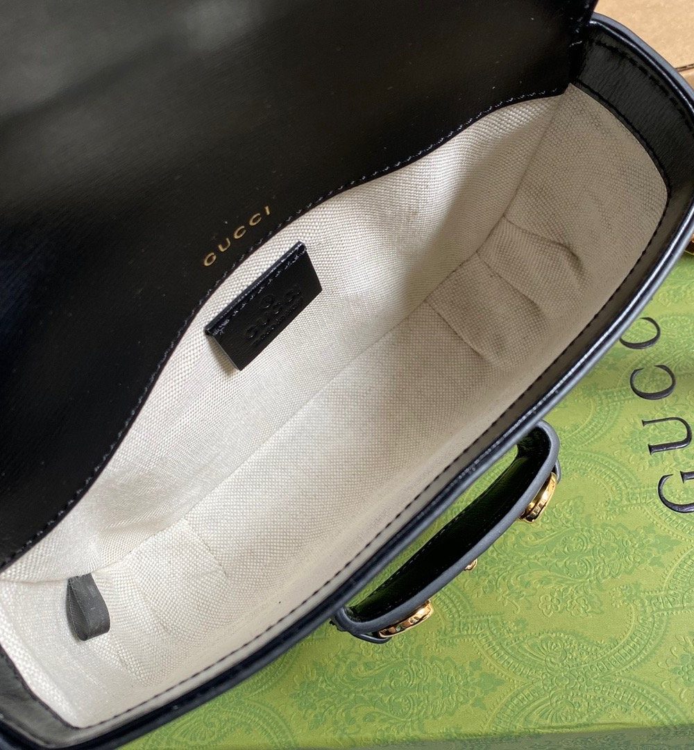 1:1 Replica Gucci Horsebit 1955 Mini Bag Black For Women, Women's Bags 8in/21cm GG 658574 18YSG 1060
