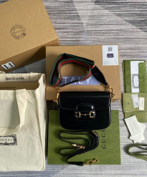 1:1 Replica Gucci Horsebit 1955 Mini Bag Black For Women, Women's Bags 8in/21cm GG 658574 18YSG 1060