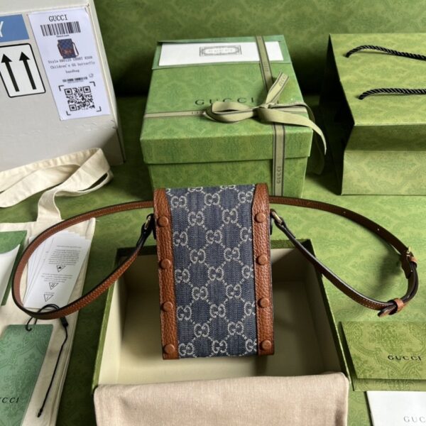 1:1 Replica Gucci Horsebit 1955 Mini Bag Blue And Ivory GG Denim Jacquard For Women 6.7in/17cm 625615 2KQGG 8375